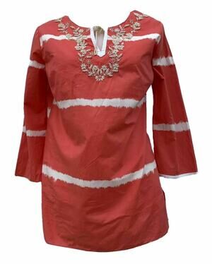 Madison Embellishments Tunic dress Peasant Orange Coral cover up beach sz Small